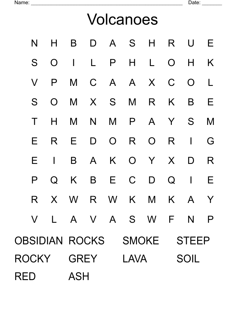 Volcanoes Word Search