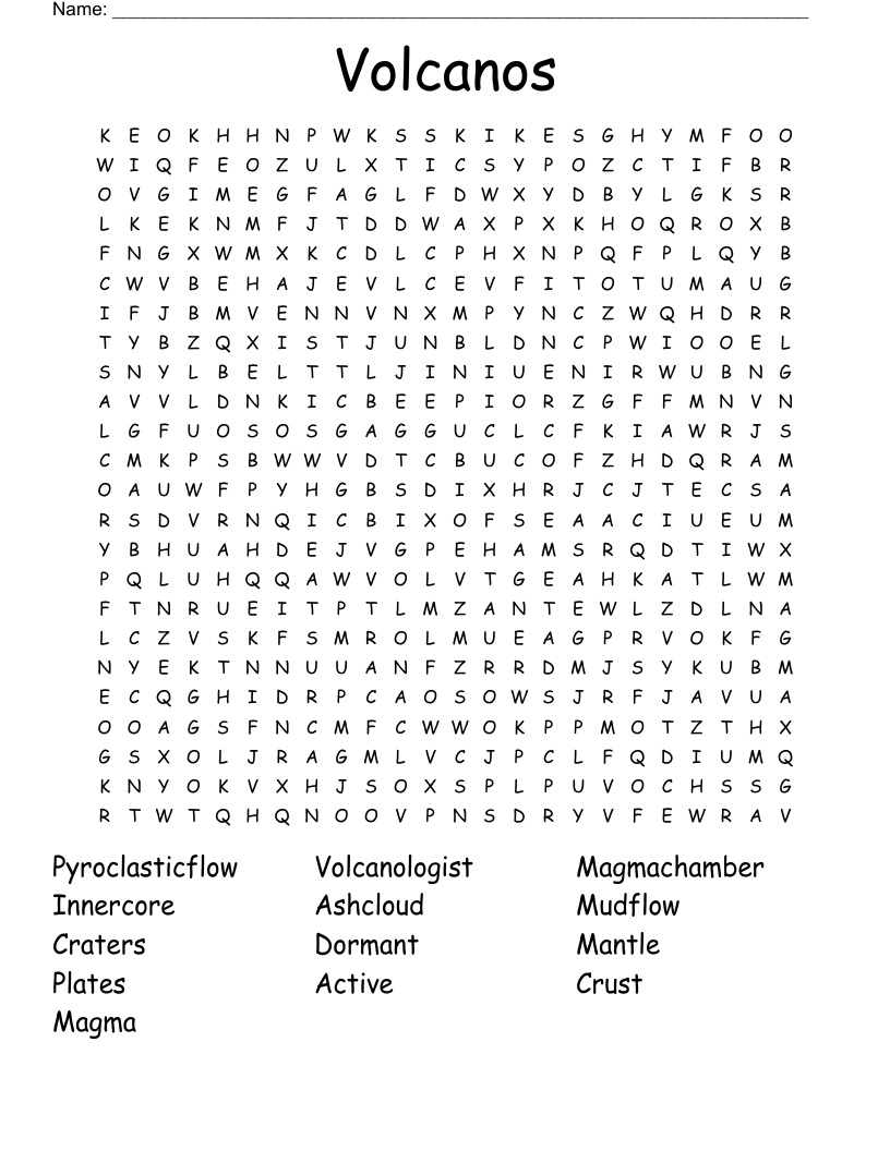 Volcanos Word Search