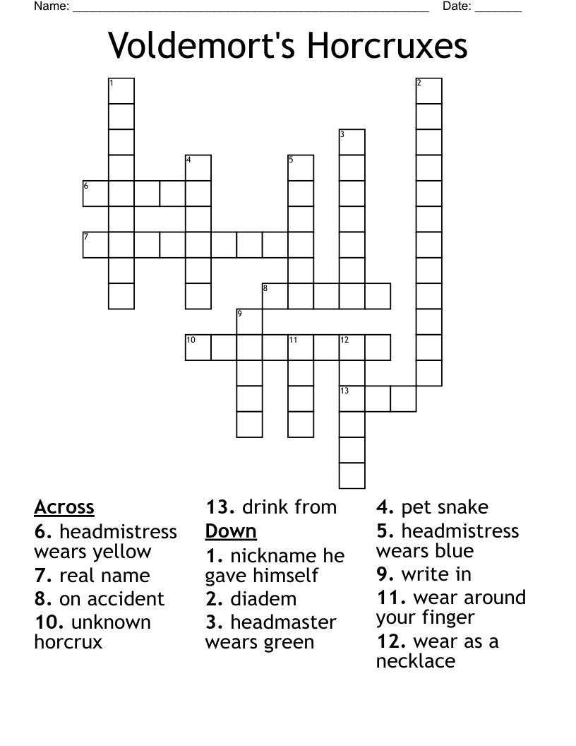 Voldemort s Horcruxes Crossword WordMint