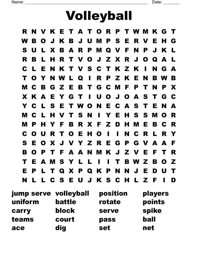 Volleyball Word Search WordMint