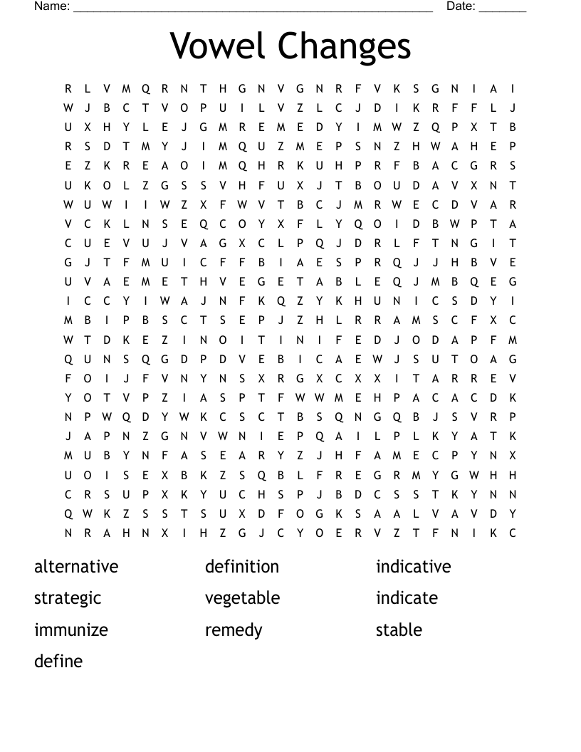 Vowel Changes Word Search