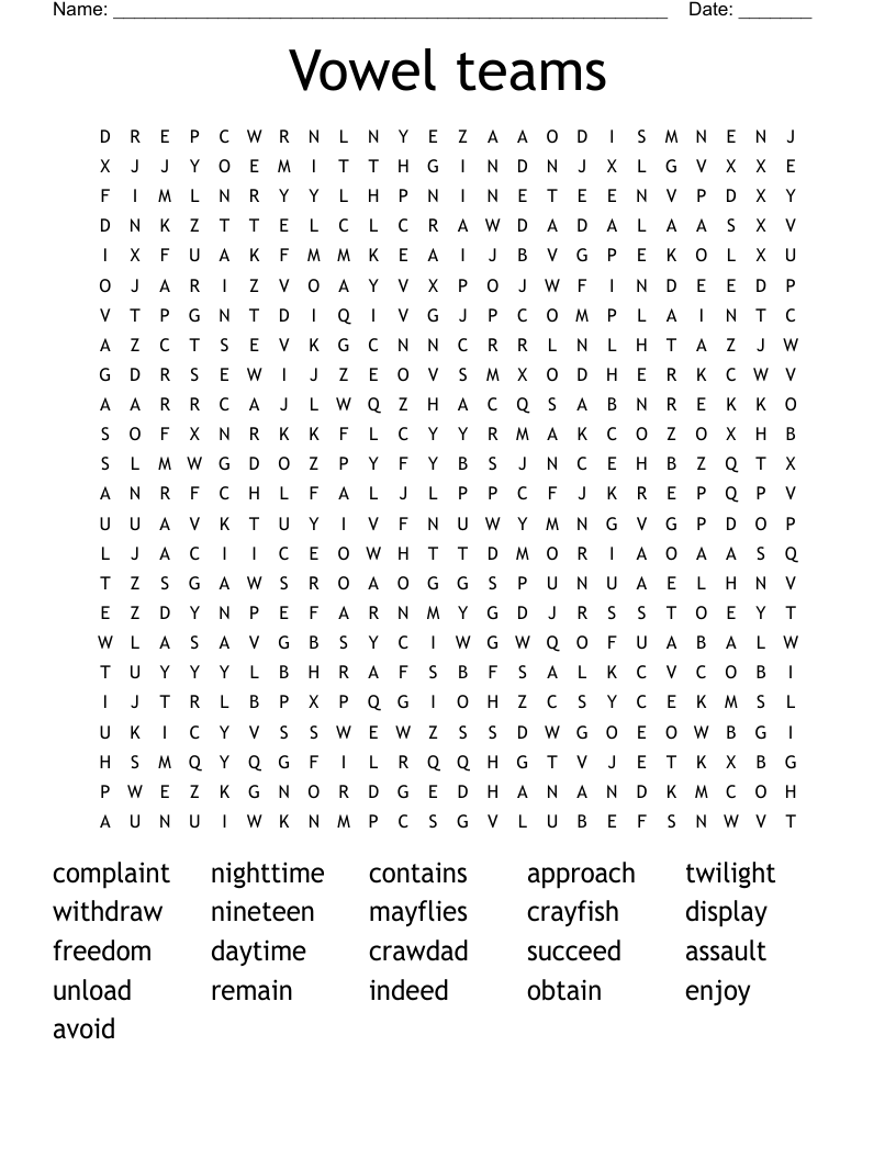 Vowel teams Word Search