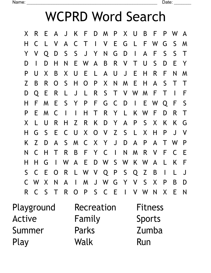 WCPRD Word Search