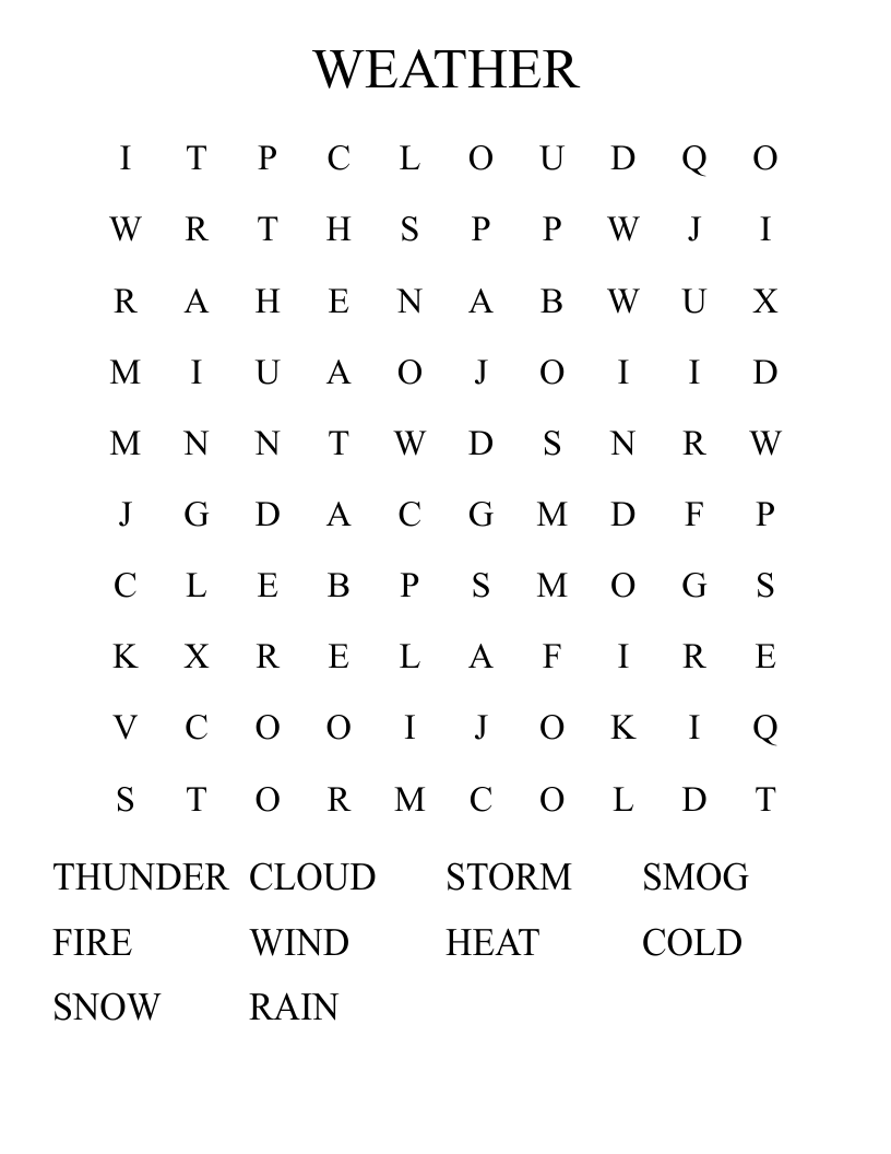WEATHER Word Search