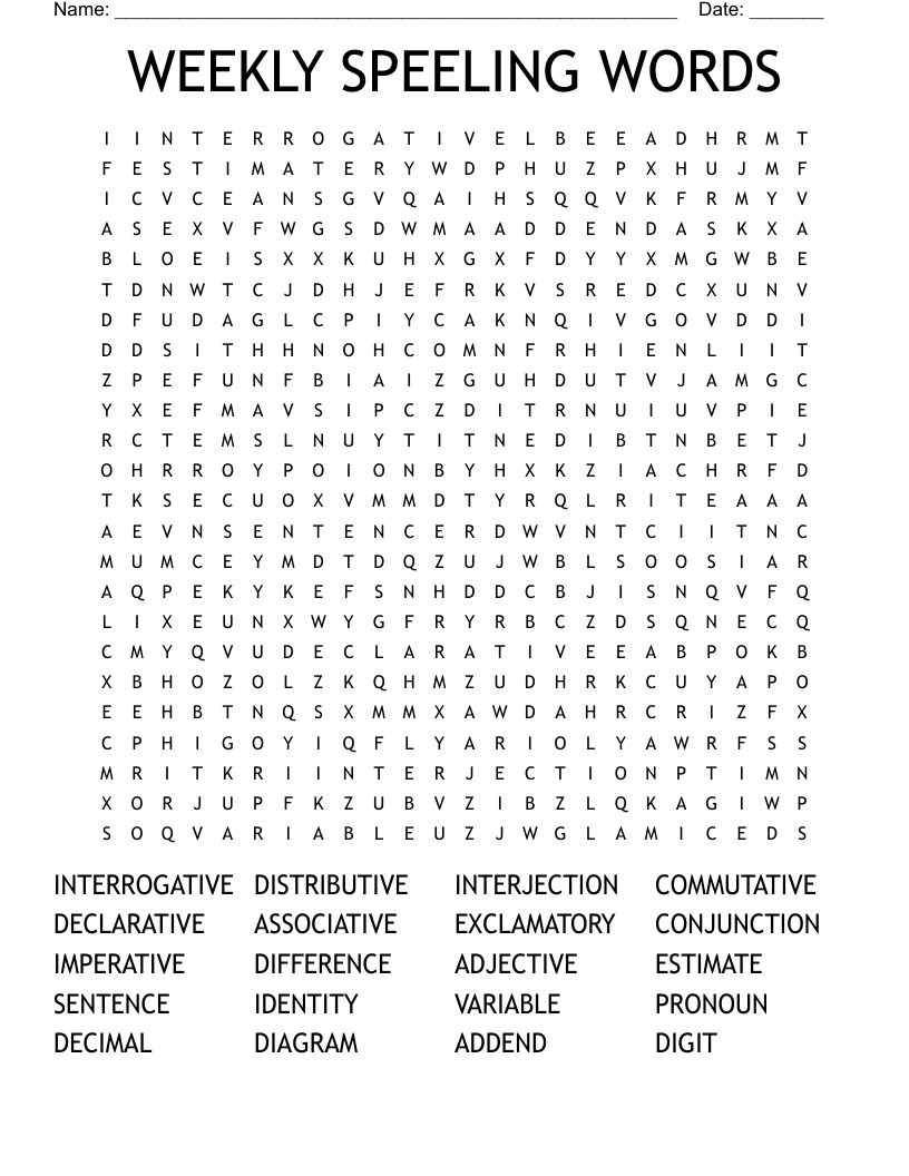 WEEKLY SPEELING WORDS Word Search