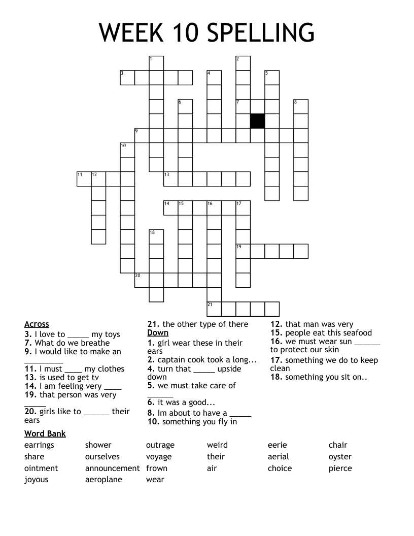 WEEK 10 SPELLING Crossword - WordMint