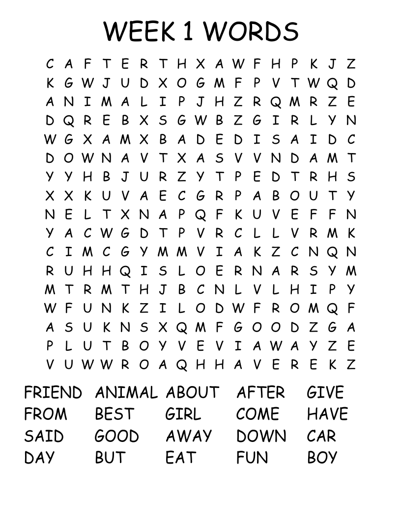 WEEK 1 WORDS Word Search