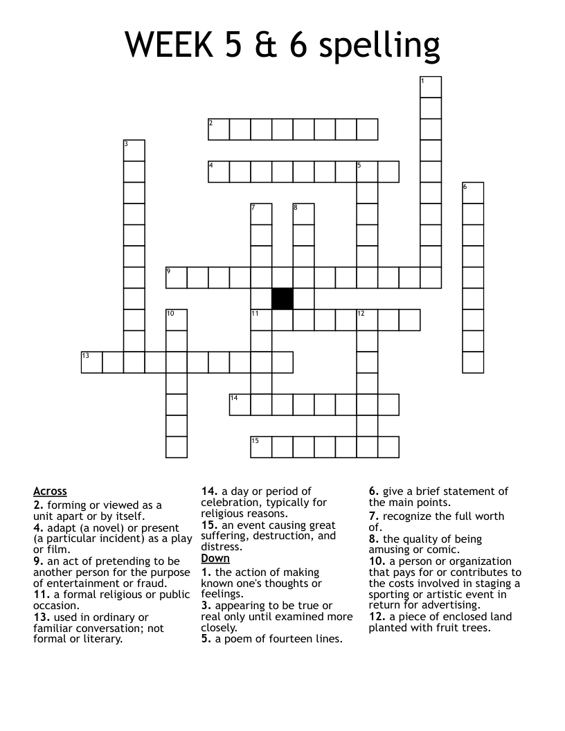 WEEK 5 & 6 spelling Crossword