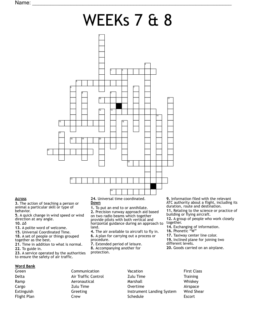 WEEKs 7 & 8 Crossword
