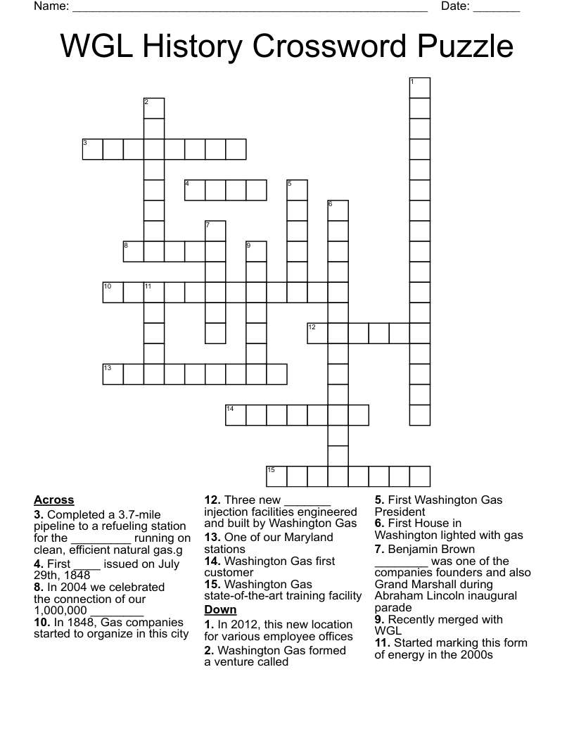 WGL History Crossword Puzzle