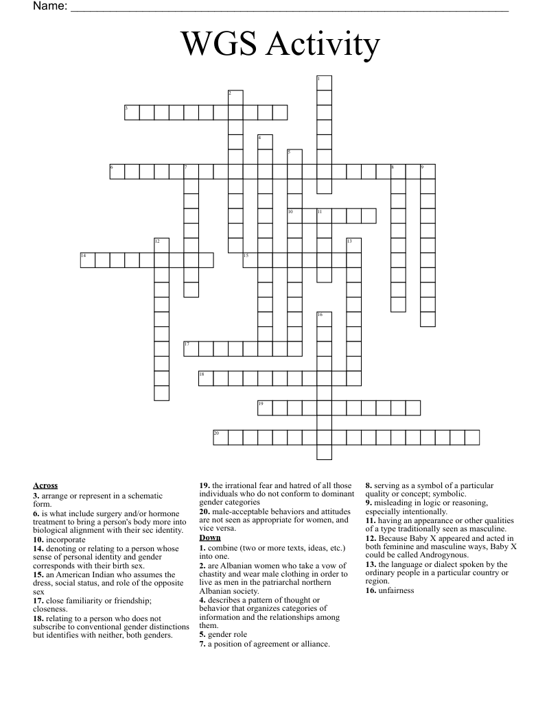 WGS Activity Crossword