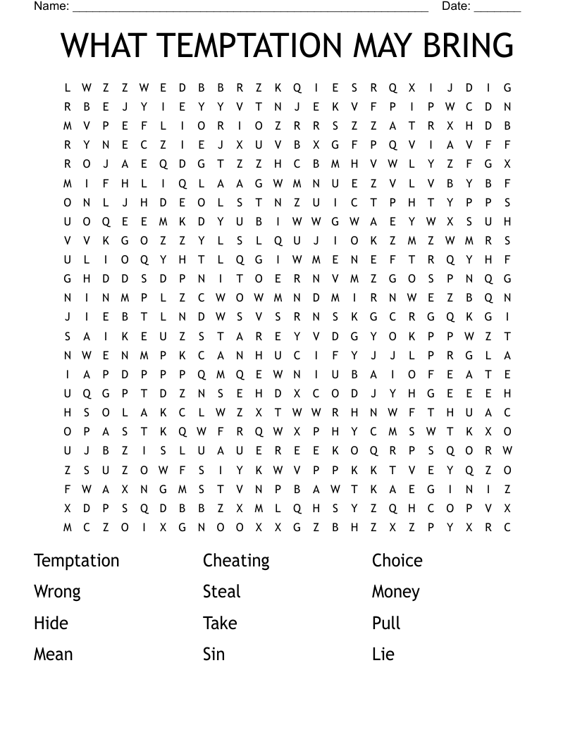 WHAT TEMPTATION MAY BRING Word Search