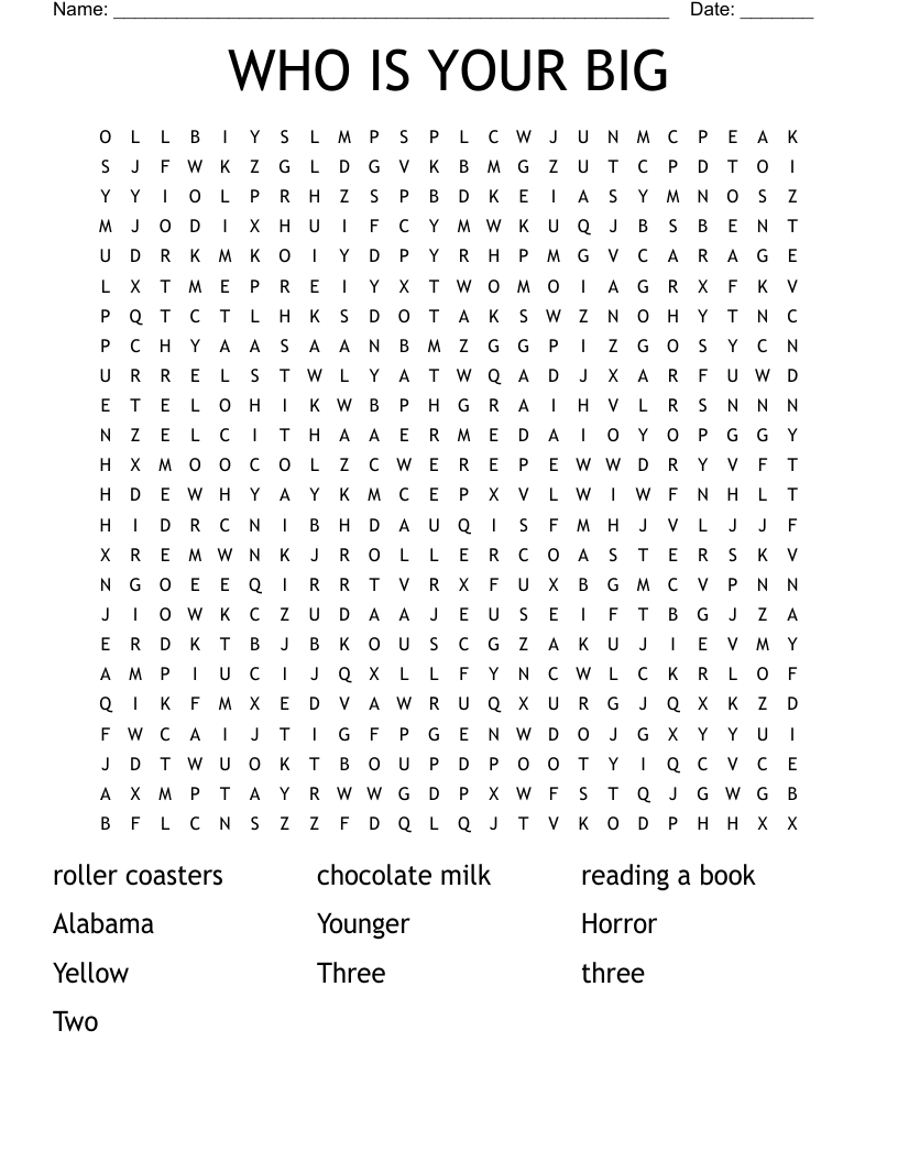 WHO IS YOUR BIG Word Search WordMint big-word-common
