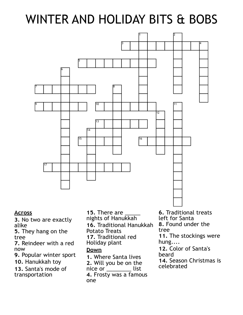 WINTER AND HOLIDAY BITS & BOBS Crossword