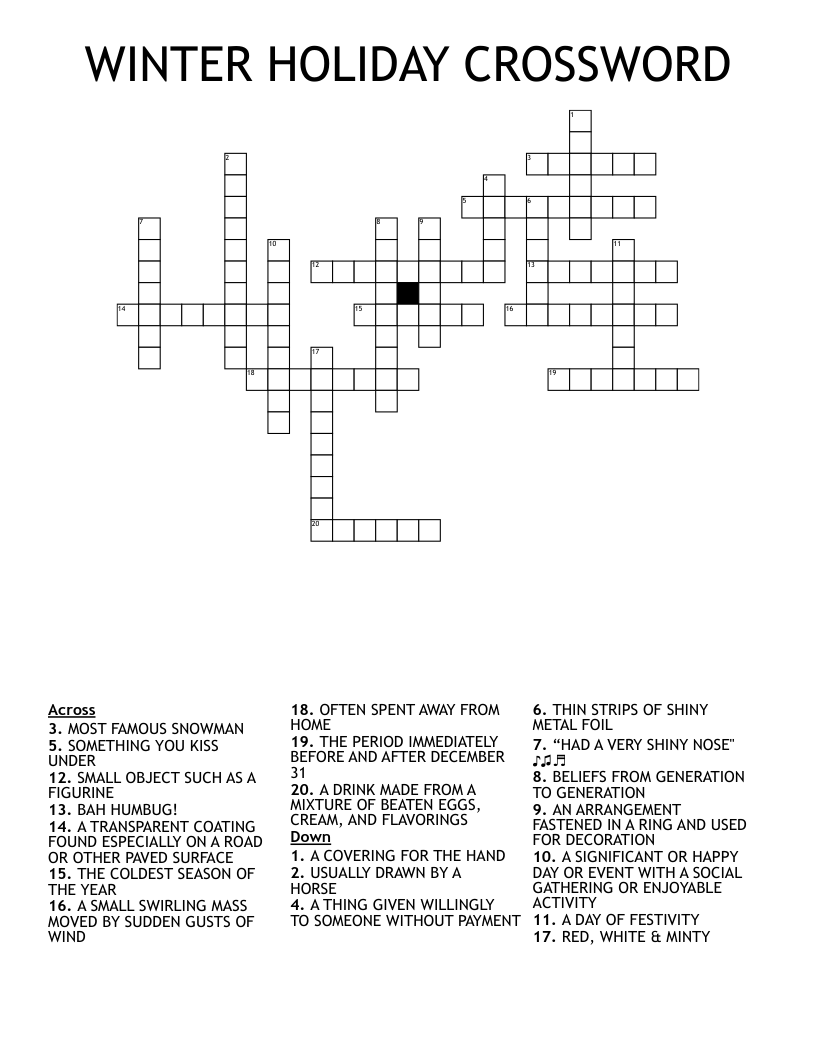 WINTER HOLIDAY CROSSWORD