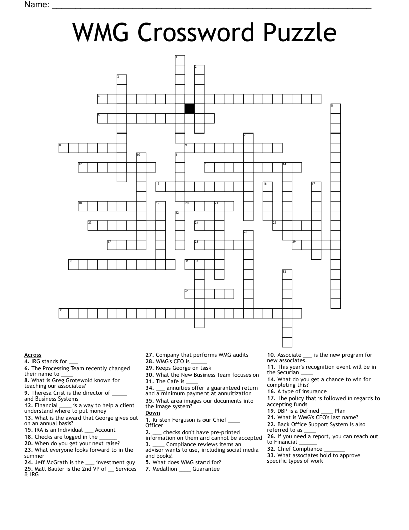 WMG Crossword Puzzle