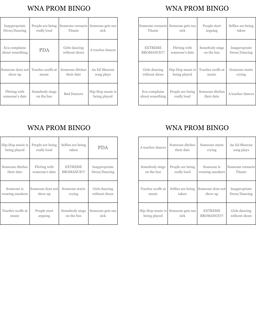 WNA PROM BINGO WordMint