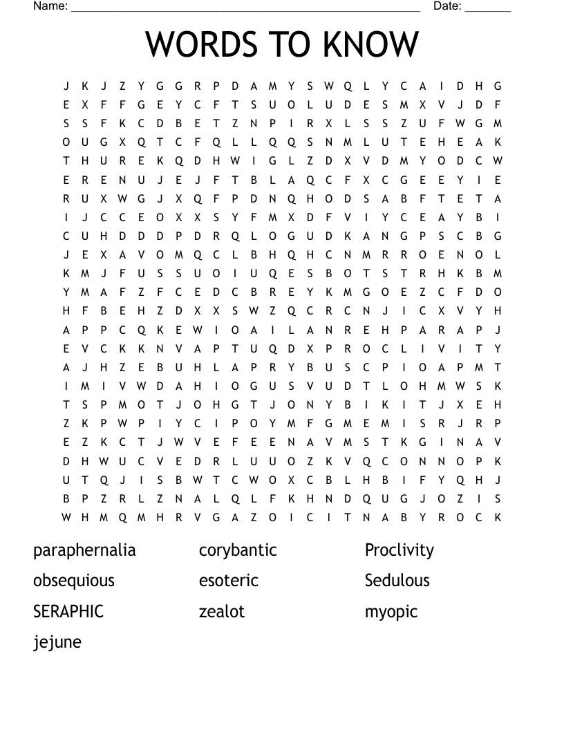 WORDS TO KNOW Word Search