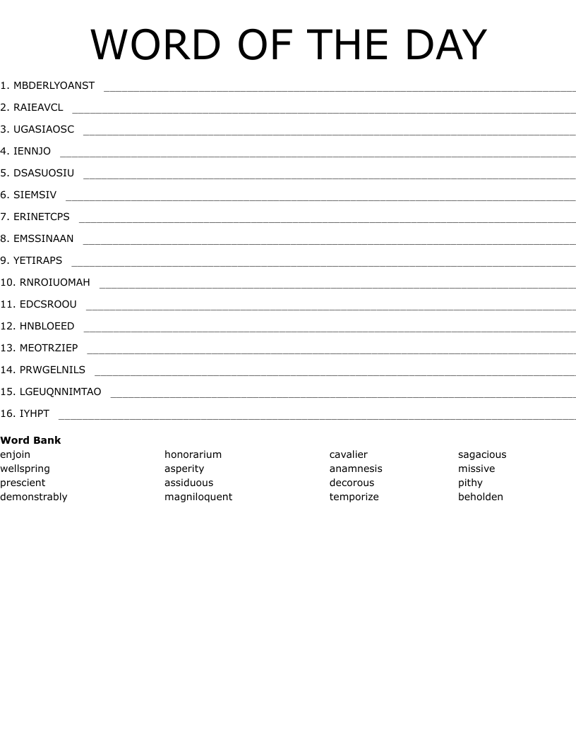 WORD OF THE DAY Word Scramble - WordMint