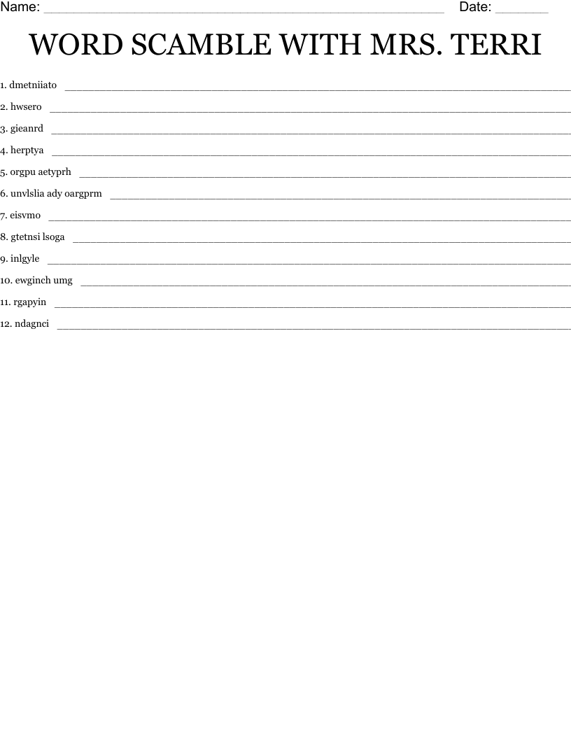 WORD SCAMBLE WITH MRS. TERRI Word Scramble