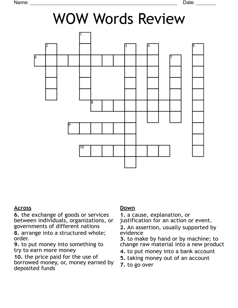 WOW Words Review Crossword