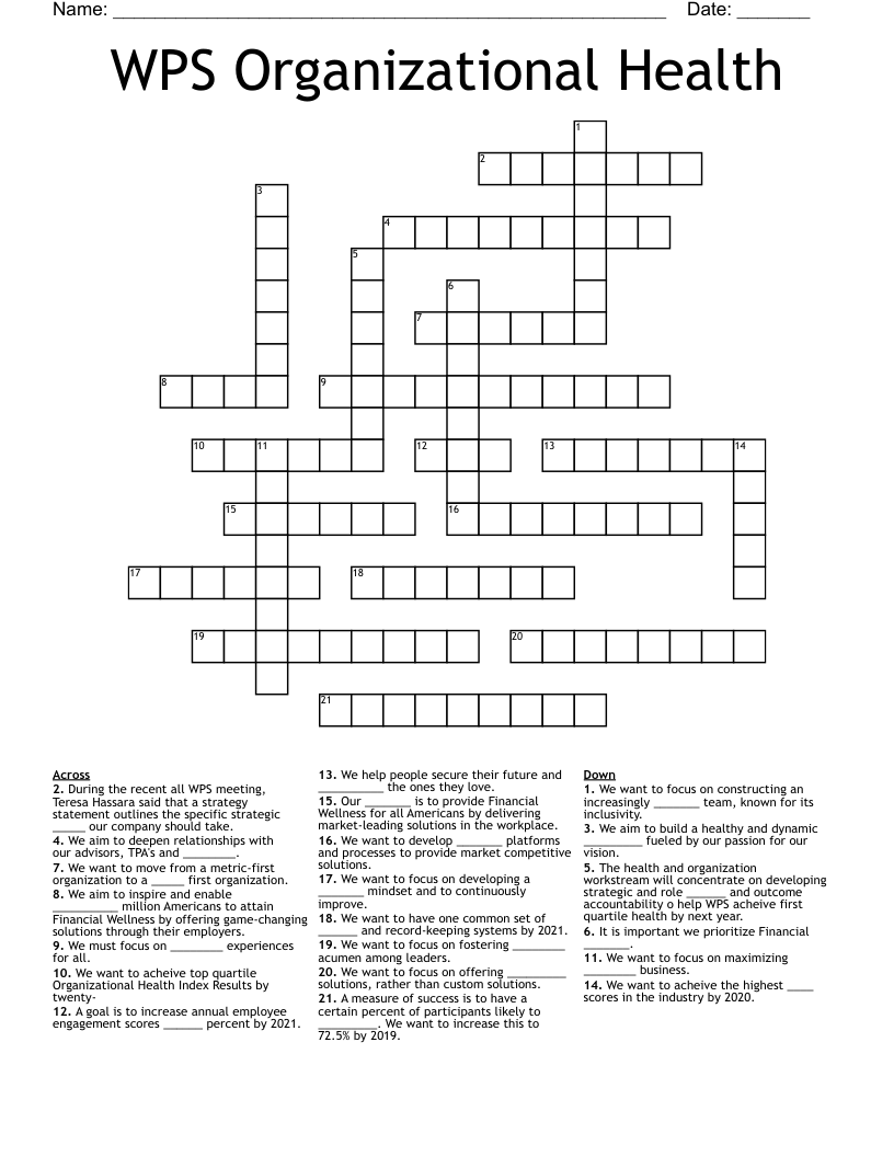 WPS Organizational Health Crossword