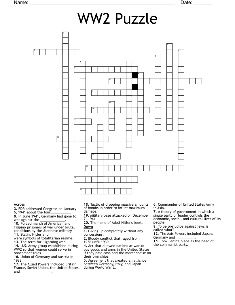 WW II Crossword WordMint