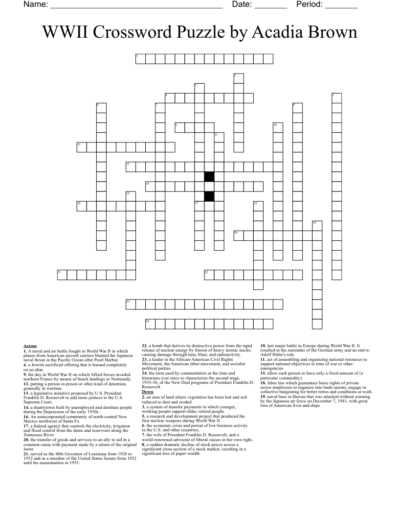 World War Ii Crossword Puzzle Answer Key