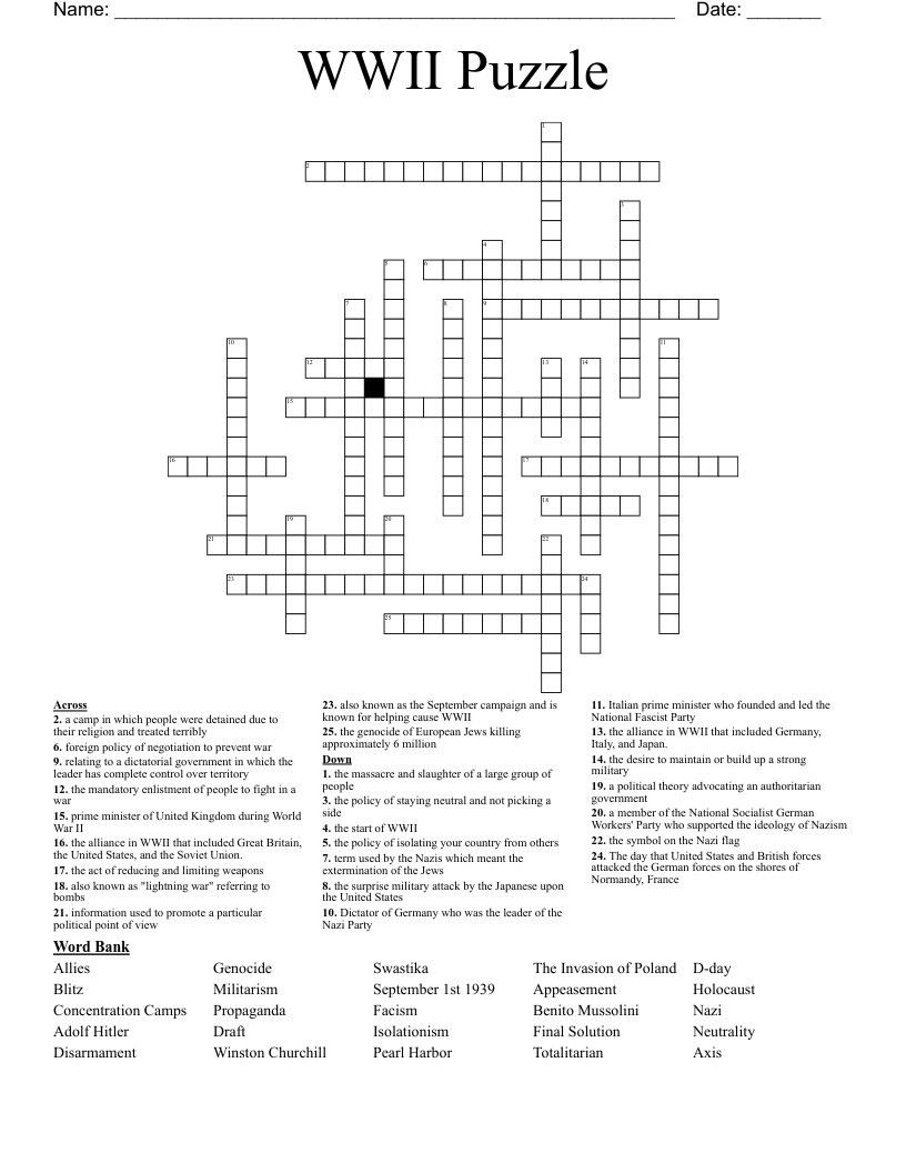 WWII Puzzle Crossword WordMint