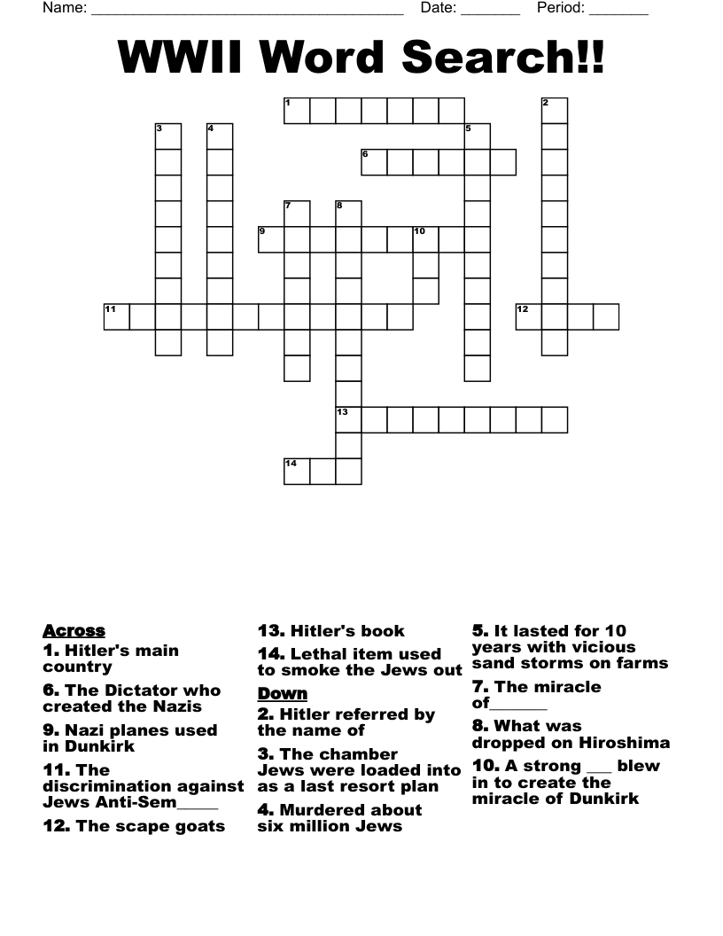 WWII Word Search!! Crossword