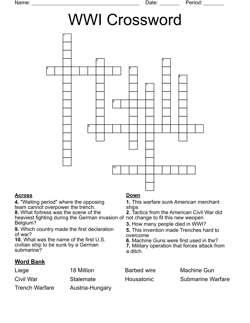WWI Crossword WordMint