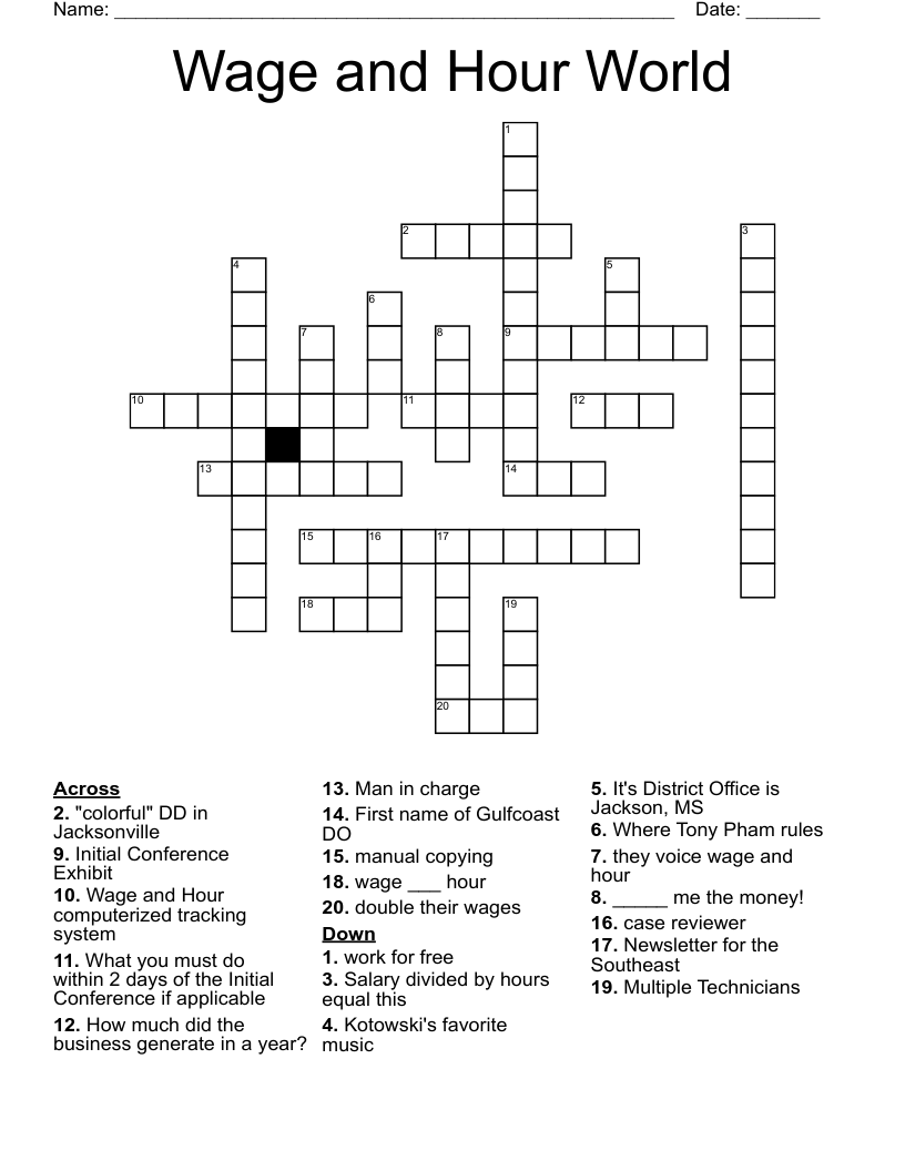 Wage and Hour World Crossword WordMint