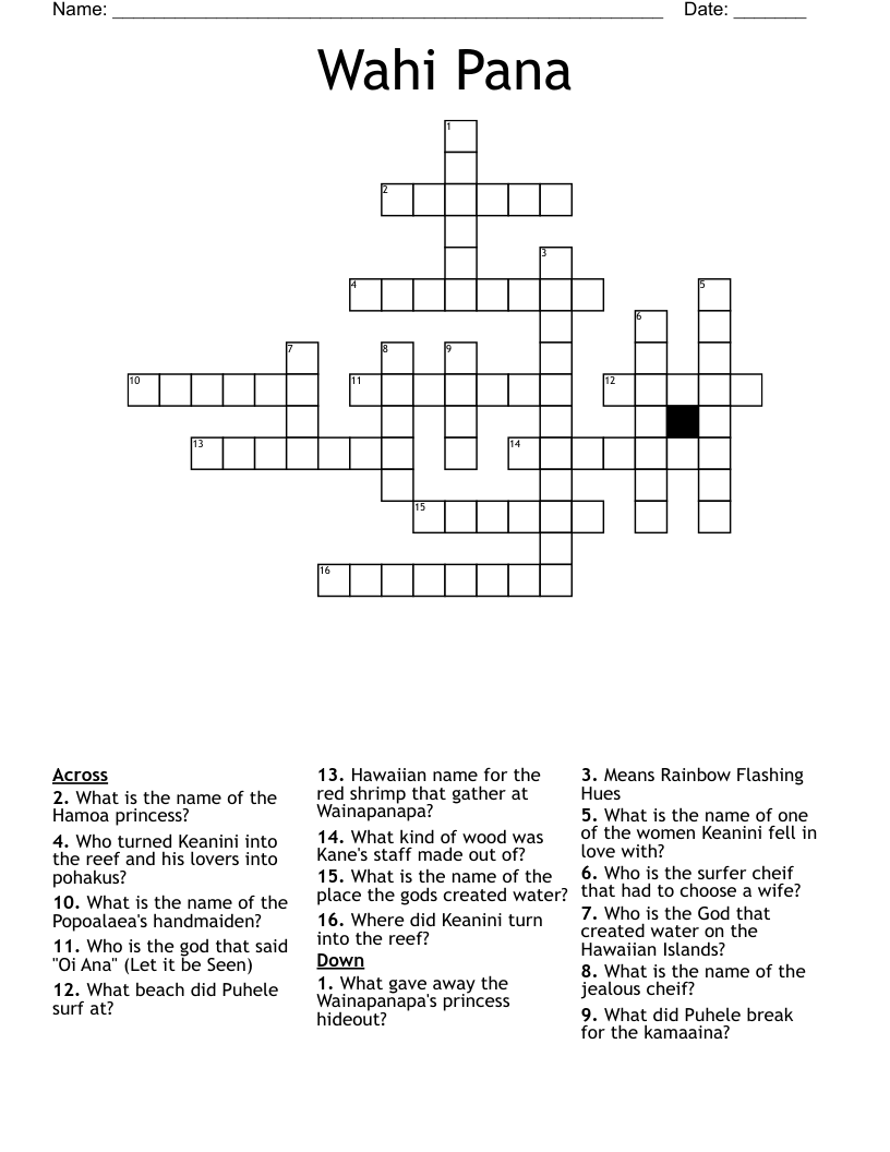 Wahi Pana  Crossword