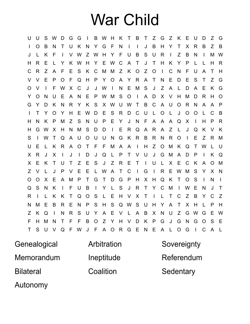 War Child  Word Search
