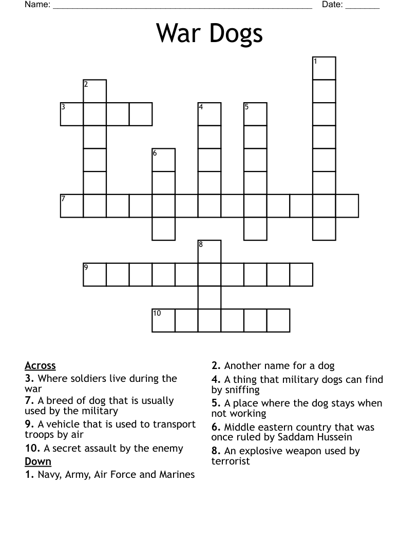 War Dogs Crossword