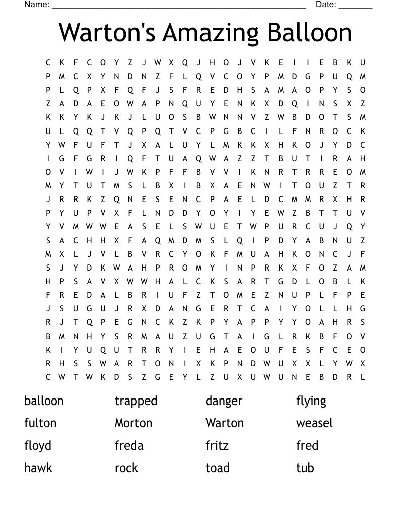 Warton's Amazing Balloon Word Search