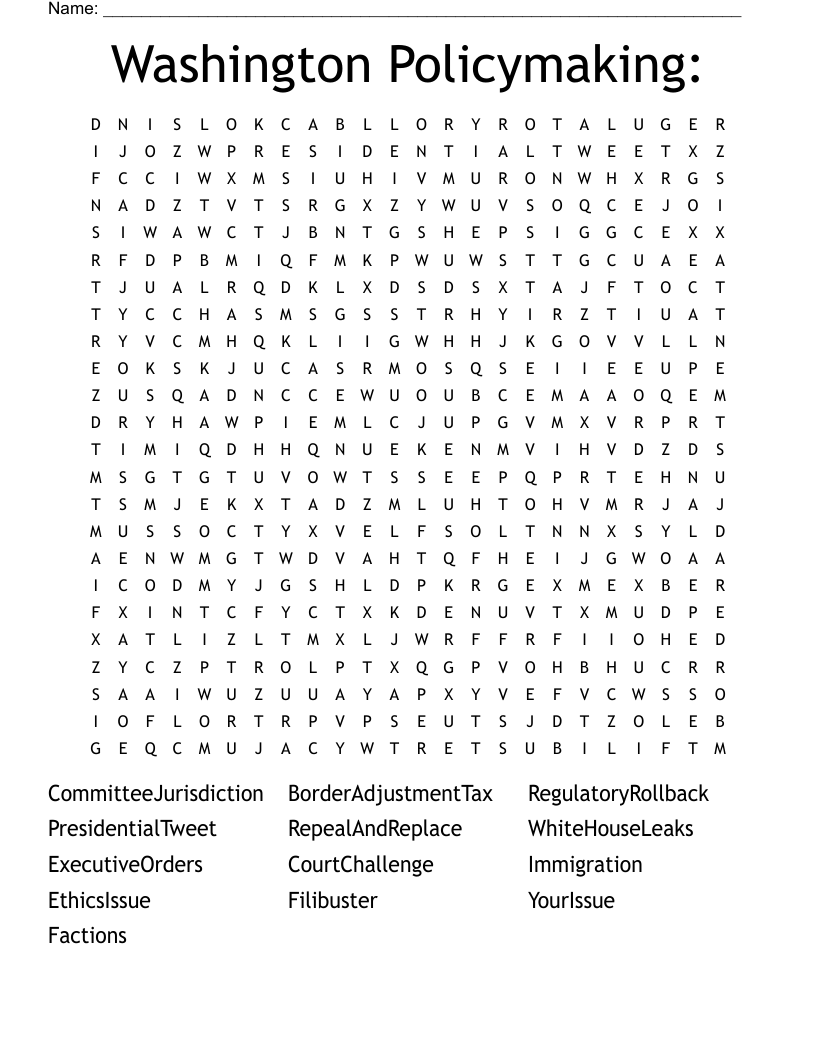 Washington Policymaking:  Word Search