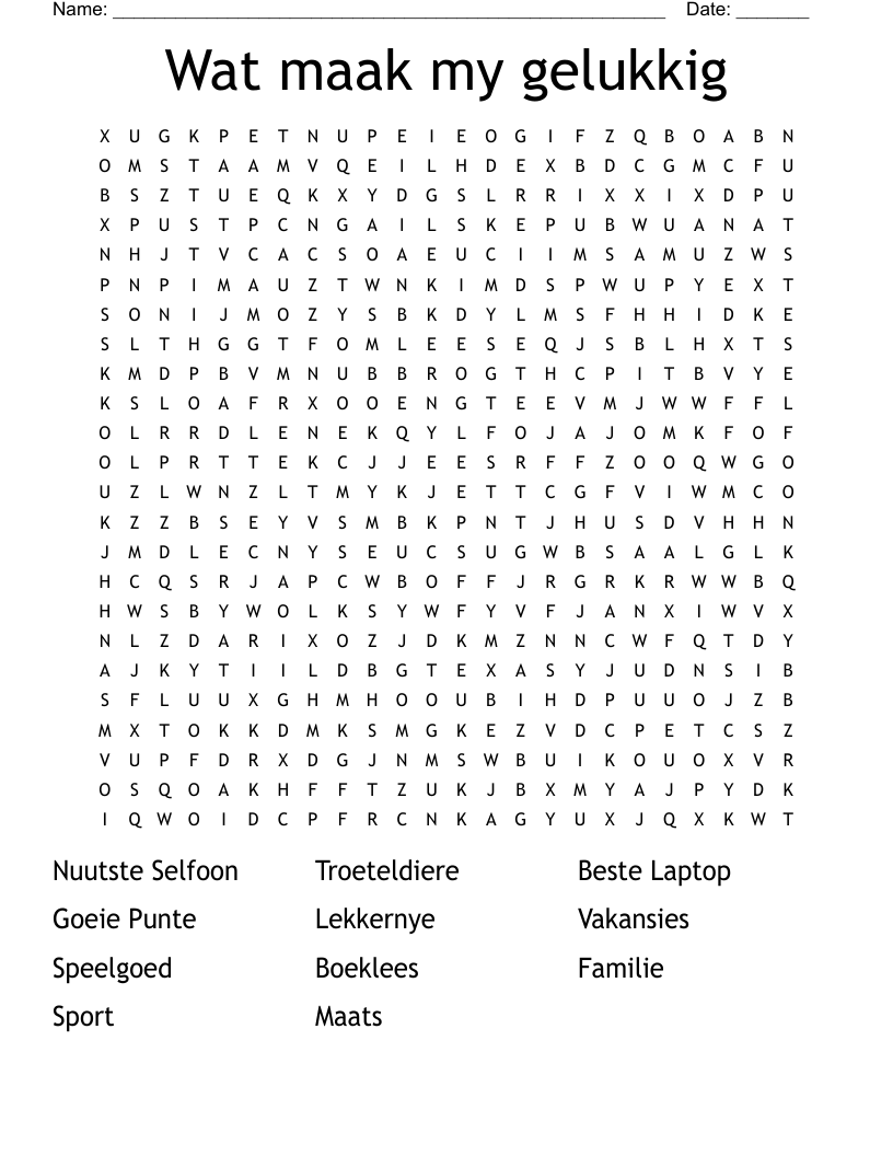 Wat maak my gelukkig Word Search