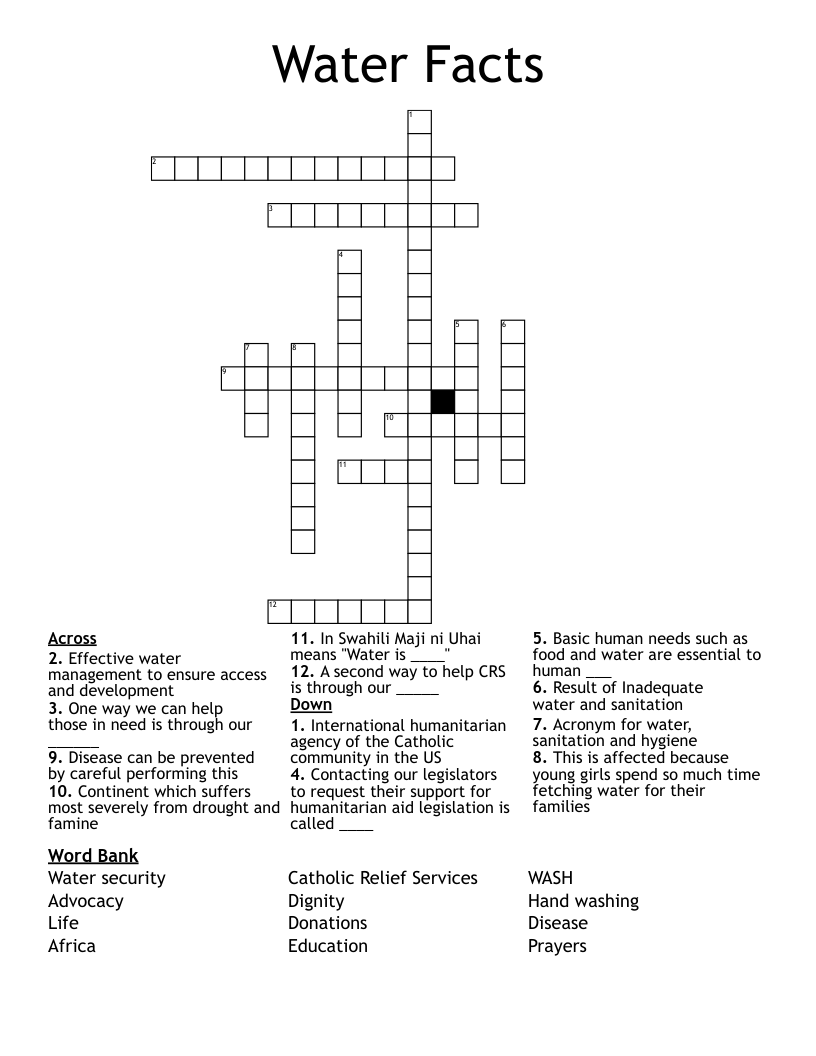 Water Facts Crossword WordMint