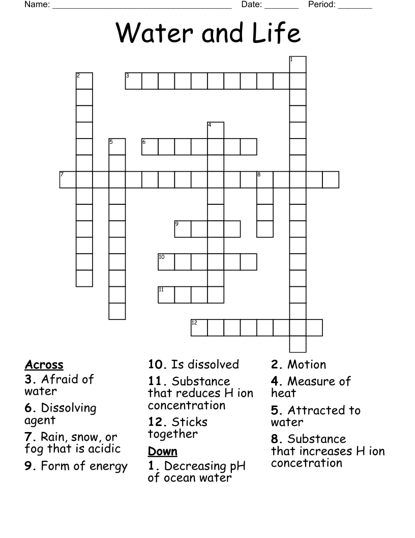 Water and Life Crossword