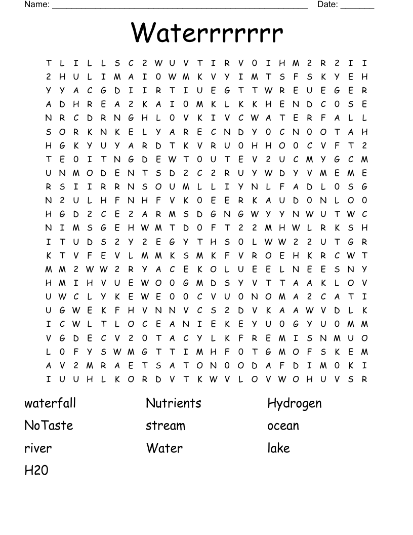 Waterrrrrrr Word Search