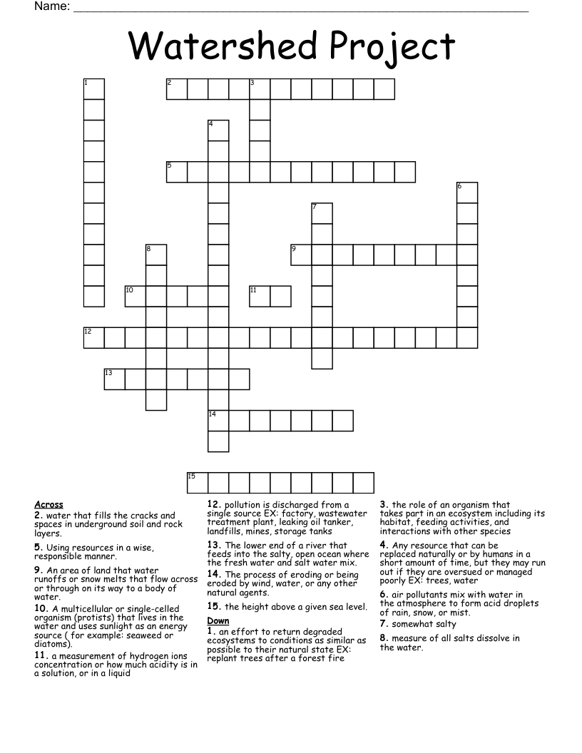 Watershed Project  Crossword