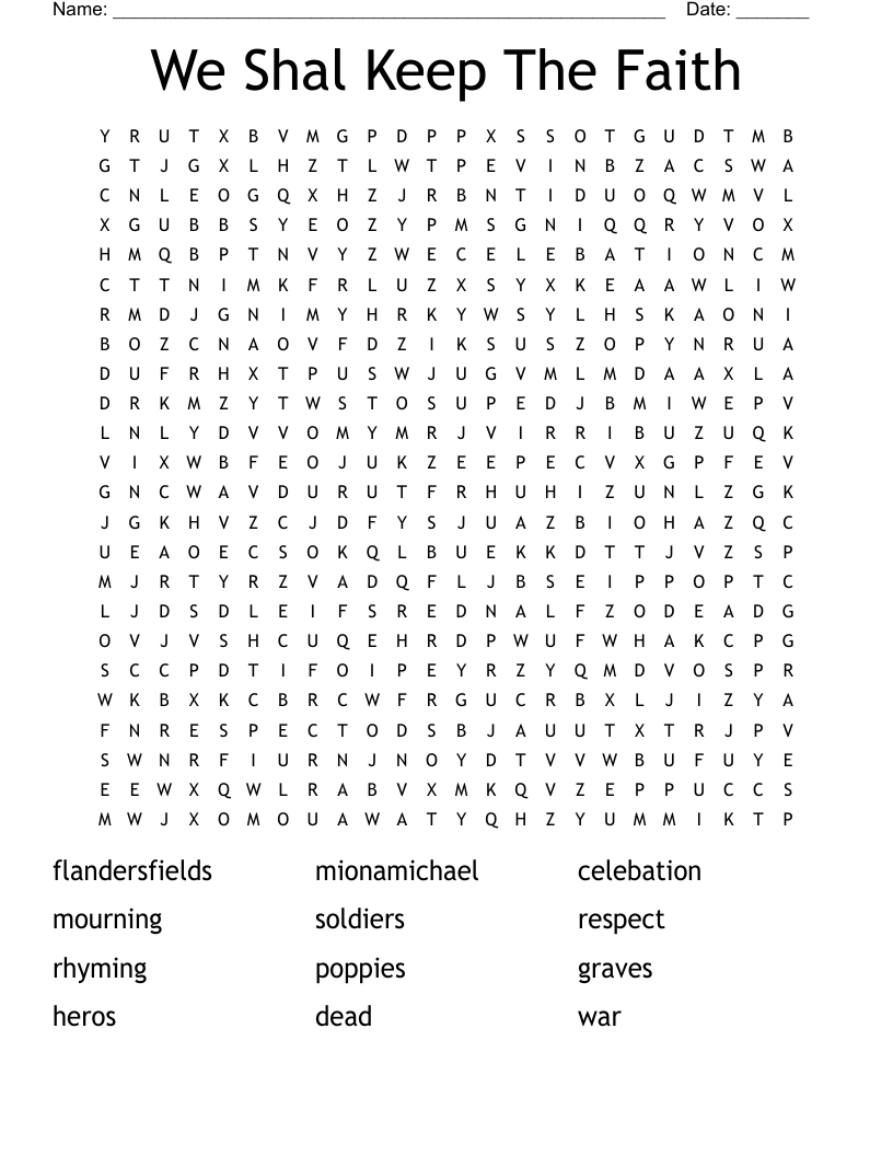 We Shal Keep The Faith Word Search