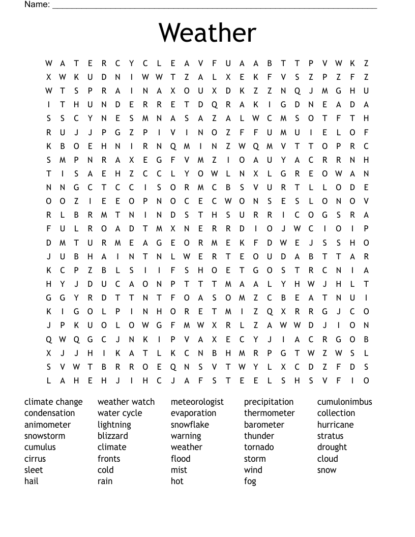 Weather Word Search WordMint