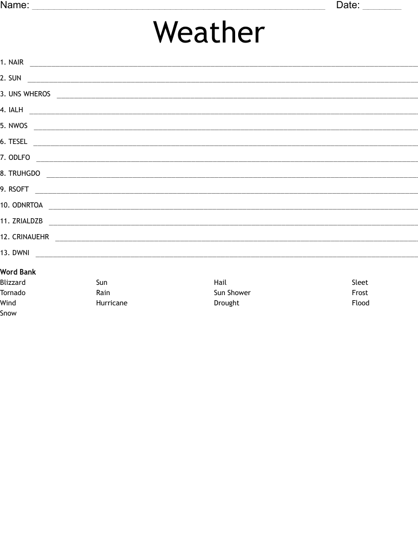 Weather Word Scramble
