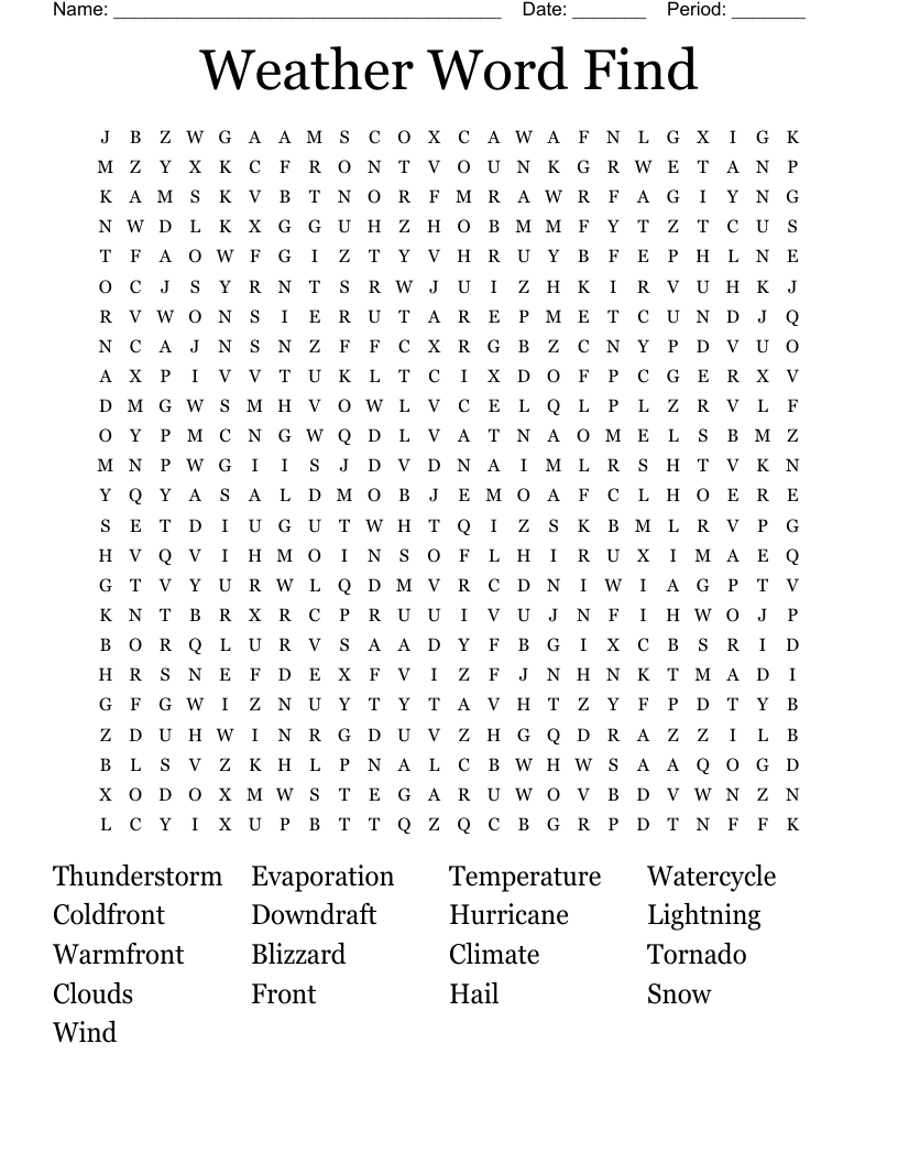 Weather Word Find Word Search WordMint