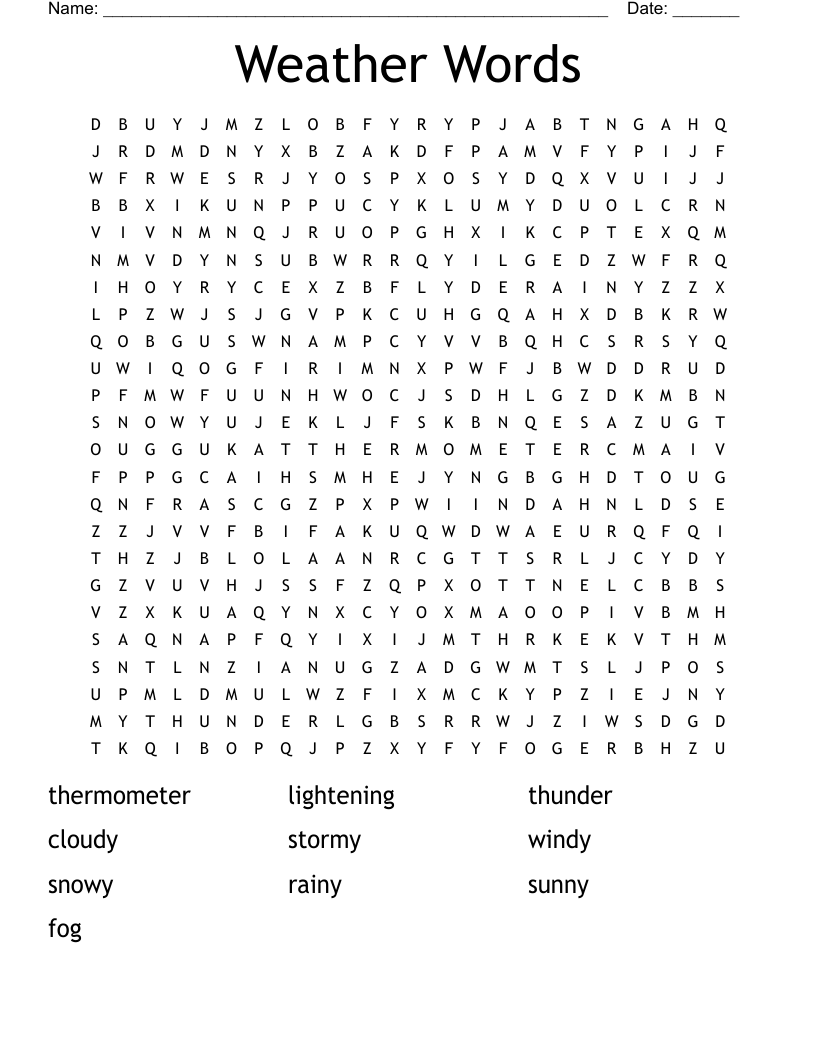 Weather Words Word Search WordMint