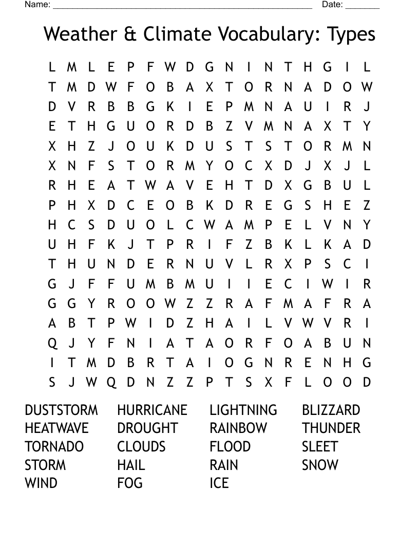 Weather Word Search WordMint