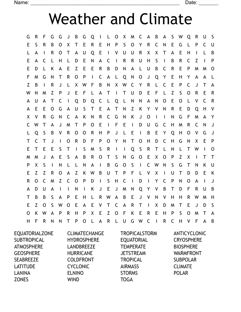 Weather and Climate Word Search