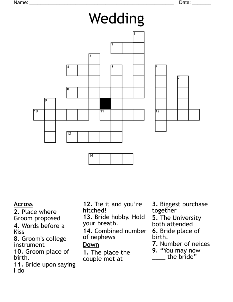 Wedding Crossword WordMint